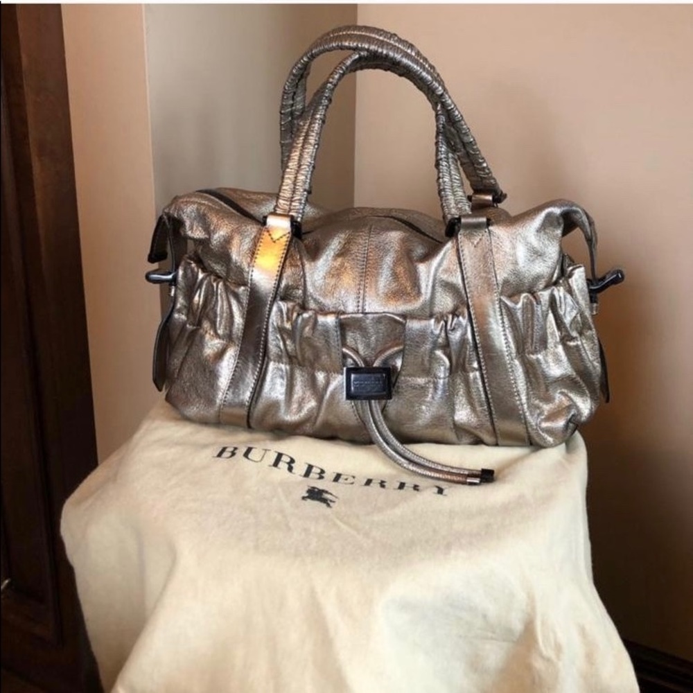 Burberry metallic gold handle bag w/ dust bag